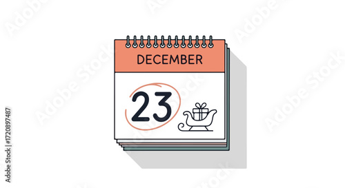 Festive anticipation calendar illustration highlighting the date December 23rd with seasonal icon vector flat simple style design illustration