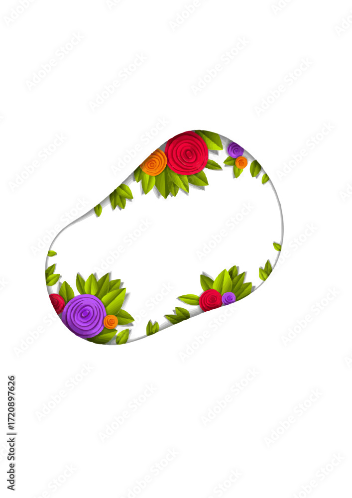 Naklejka premium Flowers and leaves beautiful background or frame with blank copy space for text, vector illustration in paper cut style. Wedding invitation or romantic.ai