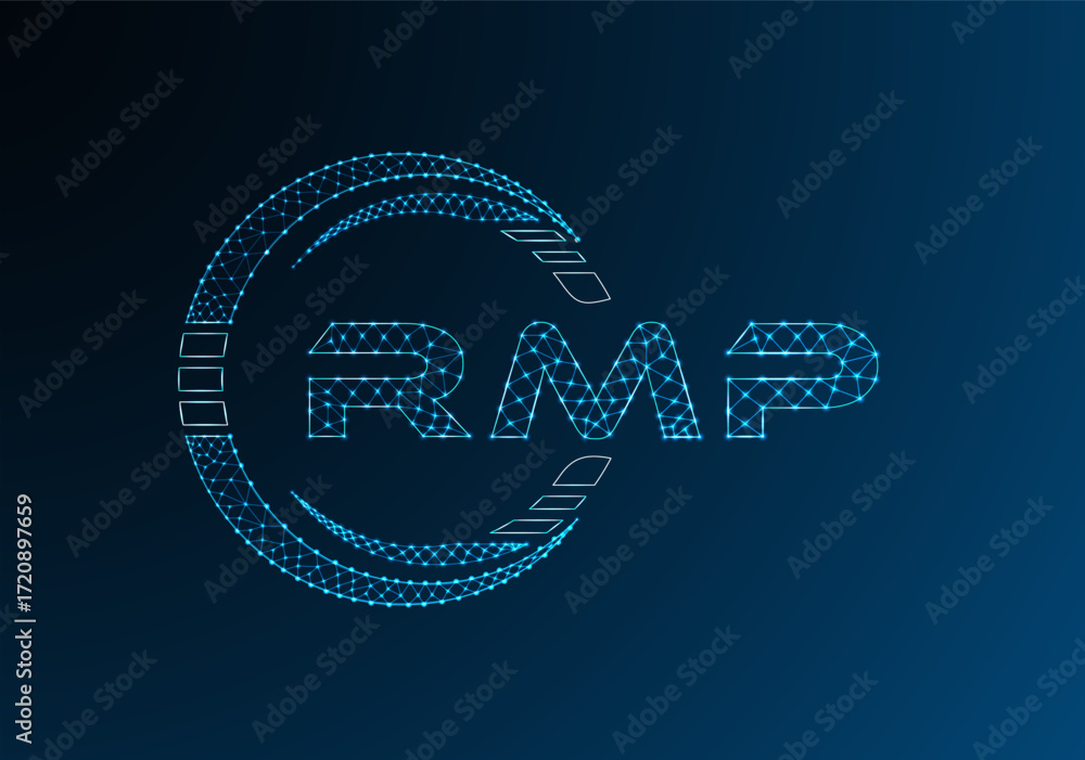 Obraz premium RMP low poly letter logo vector design. RMP lower poly logo design. Low poly logo.