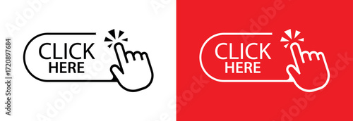 click here sign on white background	