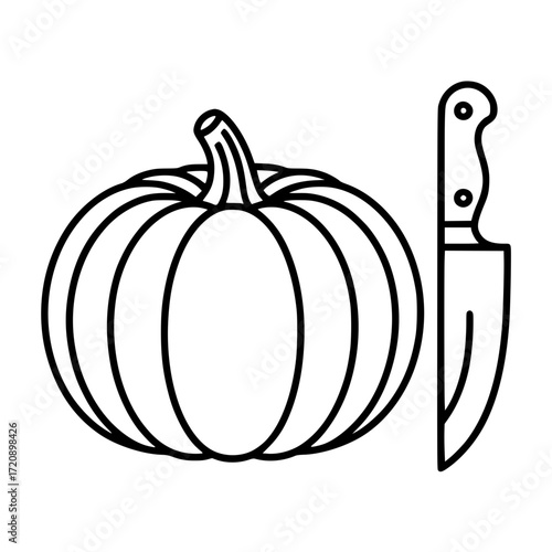 Minimal line drawing of a pumpkin and knife
