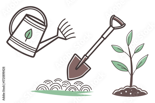 gardening tools and plants