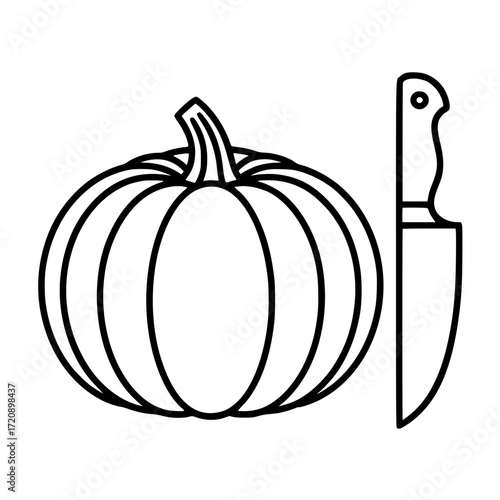 Minimal line drawing of a pumpkin and knife