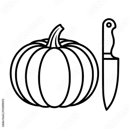 Minimal line drawing of a pumpkin and knife