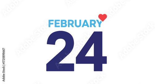 Illustrative february twenty-fourth emblem denoting a specific date of the month featuring a small red heart icon