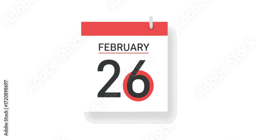 February 26th date notification, highlighting an important event, appointment, or reminder on the calendar displayed on the wall