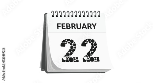 February twenty-second date reminder illustration on a calendar with circular patterns marking the specific day in the month for planning or events