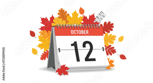 October 12th calendar date with vibrant autumn foliage accentuating seasonal transition event reminder