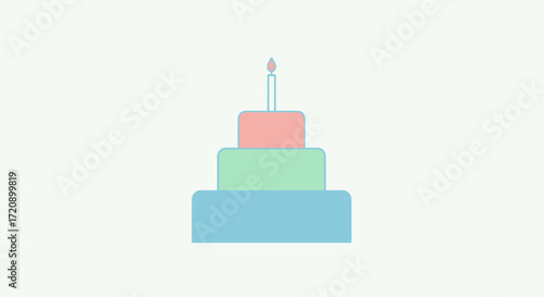 Animated three-tier birthday cake with a single flickering candle on top.