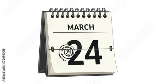 Stylized March 24th calendar page, emphasizing planning or event anticipation through a spiral design element on the date