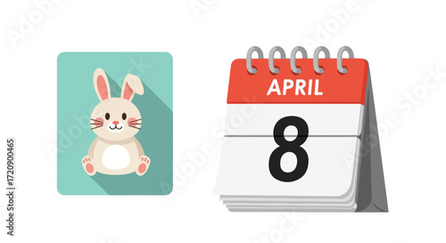 Whimsical Easter Planning: A Charming Calendar Marked with April 8th, Paired with a Cute Bunny Illustration