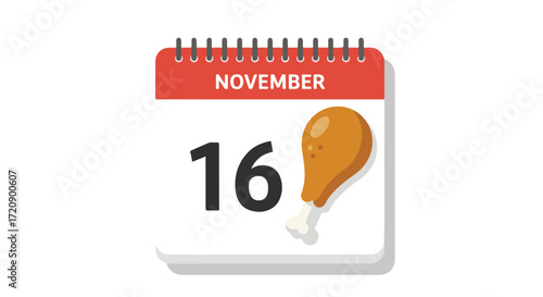 November 16th Calendar Page Emphasizing Culinary Anticipation and Fall Season Events Celebration Planning