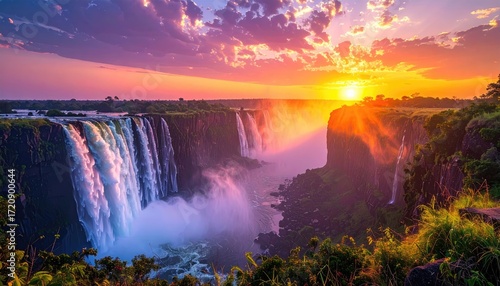Wallpaper Mural Majestic Victoria Falls at Sunset, Zambia, Africa: Breathtaking Landscape Torontodigital.ca