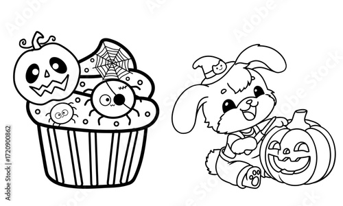 Halloween Cartoon Coloring Book – Jack o Lanterns, Spiders, Cupcakes, Cute Doodle Pages for Kids Nursery Printables