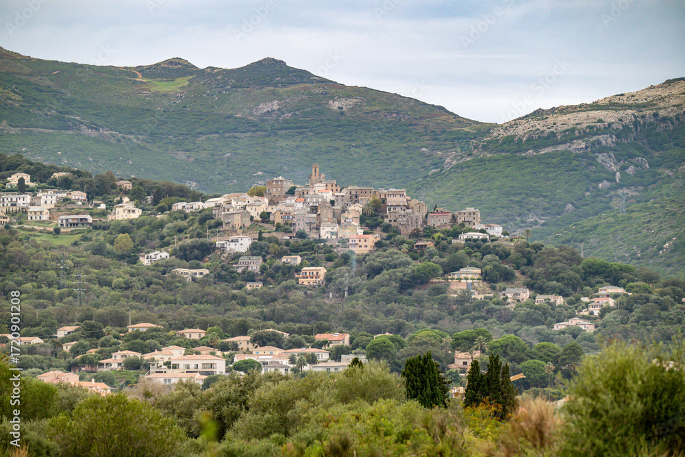 Obraz premium Corsica, a traditional village in the mountain, typical houses