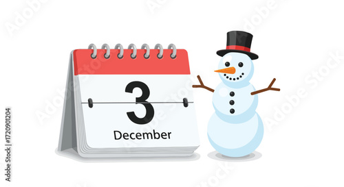 Festive anticipation: December 3rd date marked by a charming snowman symbolizing the arrival of early winter days and holiday cheer