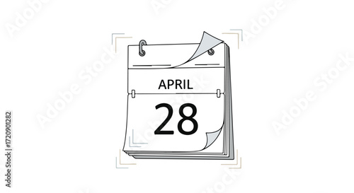 Isolated calendar illustration showcasing April 28th date marked within a minimalistic white backdrop symbolizing event or appointment planning
