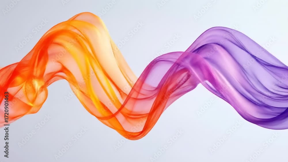 Flowing sheer fabric in orange, yellow, purple against a light background