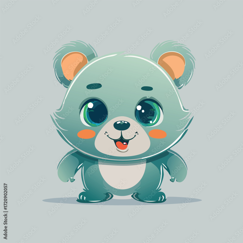 Obraz premium Adorable and charming little cartoon bear with big sparkling eyes and a cheerful smile, embodying cuteness and joy, perfect for children's designs or playful themes