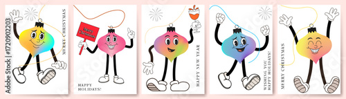 fun character vector illustration for new year party invitation card, Merry Christmas greeting card design, social media and website banner, happy new year template design illustration