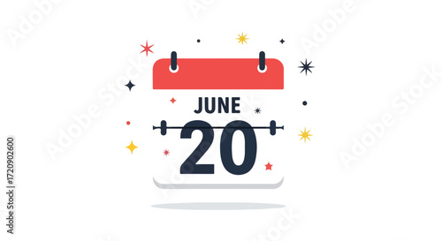 Vibrant visual showcasing a June 20th calendar date with celebratory star accents and clear design signifying a special day or occasion