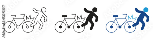 Person falling off a bicycle icon , bicycle accident icon set , vector illustration .