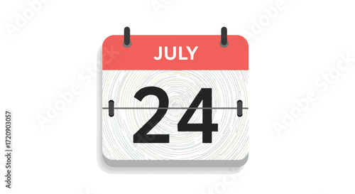 Stylized calendar indicating the date of July 24th with unique circular patterns against a clean backdrop highlighting a specific day