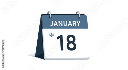 Stylized January 18th Calendar Icon Depicting Winter Season in Simple Cartoon Flat Style Illustration