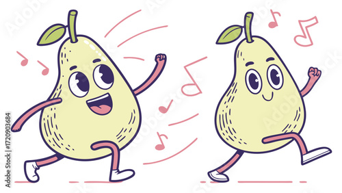 Animated Dancing Pears with Musical Notes Expressing Joy and Movement