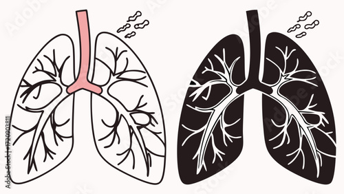 Comparative Illustration of Healthy and Unhealthy Lungs with Smoke Particles