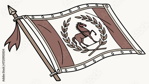 Detailed Illustration of a Flag Featuring a Prancing Horse and Laurel Wreath