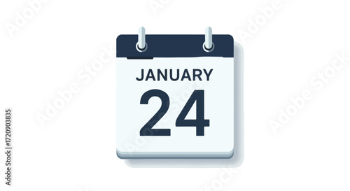 Isolated depiction of a tear-off calendar presenting the date January 24th in a modern and clean style illustration