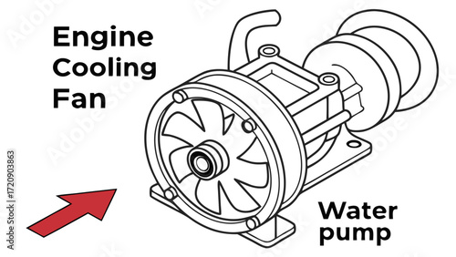Detailed Line Drawing of an Engine Cooling Fan and Water Pump Assembly