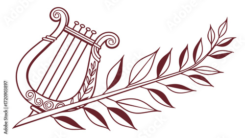 Elegant Maroon Lyre and Olive Branch Design