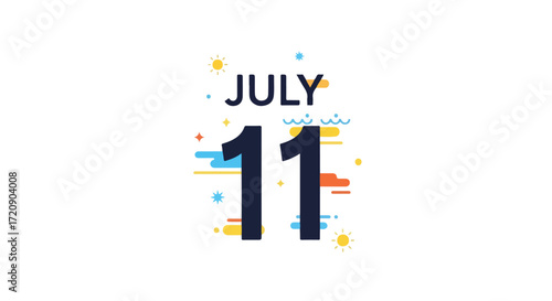 Illustrative graphic depicting the date July 11th with whimsical design elements and a vibrant color palette suitable for various digital platforms