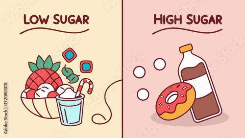 Low Sugar Pineapple Bowl and High Sugar Donut with Chocolate Milk