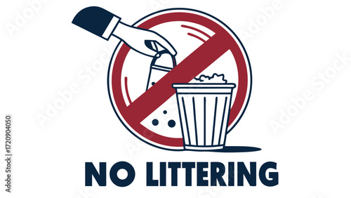 No Littering Symbol Hand Disposing of Trash into a Full Receptacle