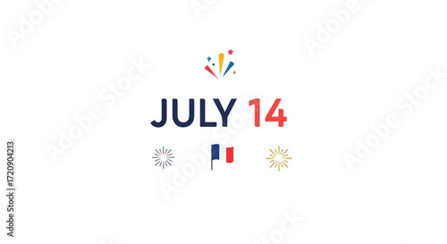 Vibrant graphical banner commemorating France's national day, July 14th, with celebratory graphics against a white backdrop