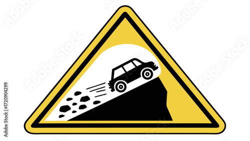 Yellow Triangular Warning Sign with Abstract Shape