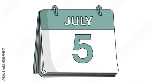 Calendar Illustration Displaying July 5th, A Reminder for Schedules or Important Events, A Symbol of Summer Plans or Celebrations, Graphic Element