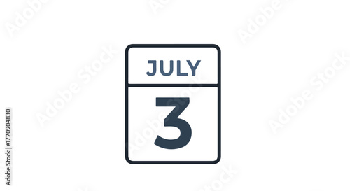 Stylized depiction of July 3rd date on a minimalist calendar icon against a plain background offering a clear visual representation of a specific day