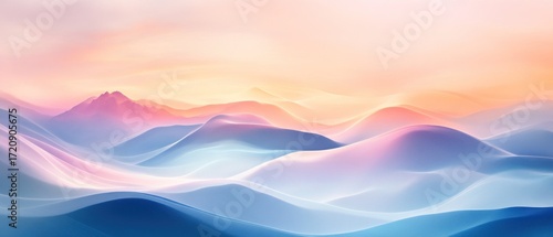 Abstract Pastel Landscape with Soft Wavy Lines and a Light Pink Sky