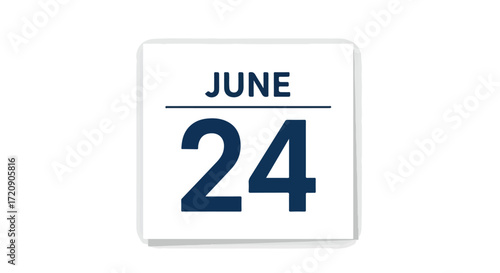 Calendar Page Depicting the Twenty Fourth of June, Illustrating a Specific Date Icon  in Month