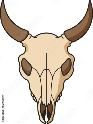 Tancolored bull or cow skull suitable for westernthemed designs, art prints, home decor, and graphic design projects. Great for cowboy aesthetics.