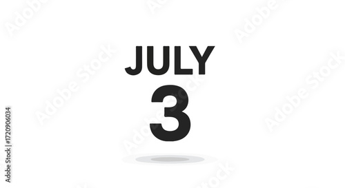 Minimalist July 3rd date representation for schedules, reminders, and event planning, black text on a pristine white backdrop perfect for digital