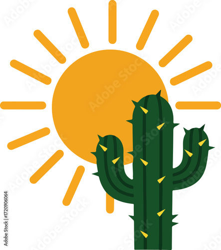 Sunlit desert scene with a solitary cactus, ideal for desertthemed designs, travel brochures, nature websites or climate change visuals.