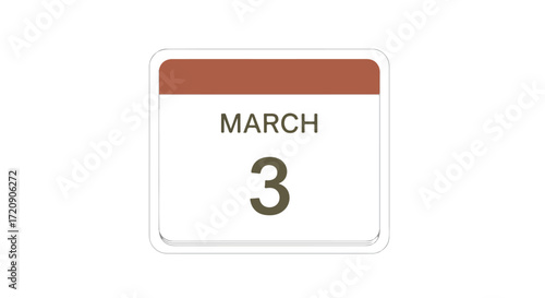 A minimalist calendar icon displaying March 3rd marking a specific date and time for various purposes or reminders as event schedule appointment or