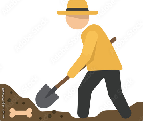 Archaeologist excavating bones in soil. Perfect for educational materials, presentations, and websites about archaeology and history.