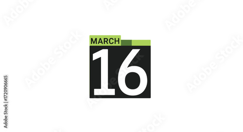 Calendar icon of March 16th, representing an important date or reminder with simple, modern and clear visual depiction of a significant event