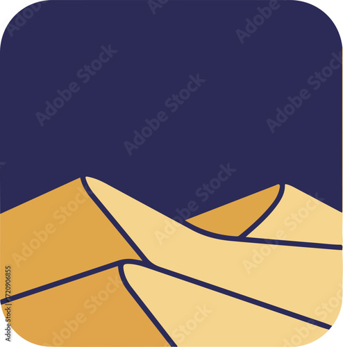 Desert sand dunes under dark blue night sky, perfect for backgrounds, travel brochures, outdoor adventure blogs, and naturethemed designs.